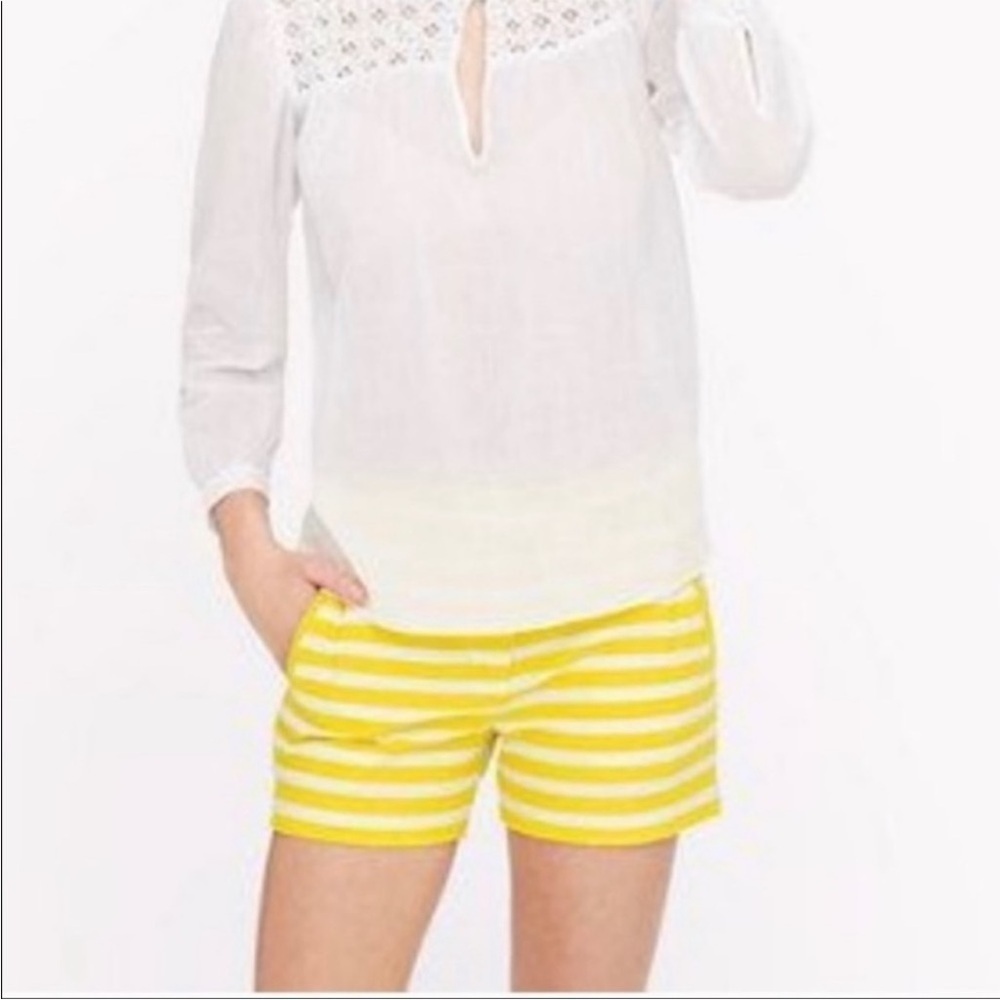 J. Crew Factory Lemon Yellow White Stripe Textured Cotton Summer Shorts